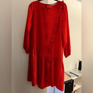 Yakira Bella red long sleeve ruffled dress